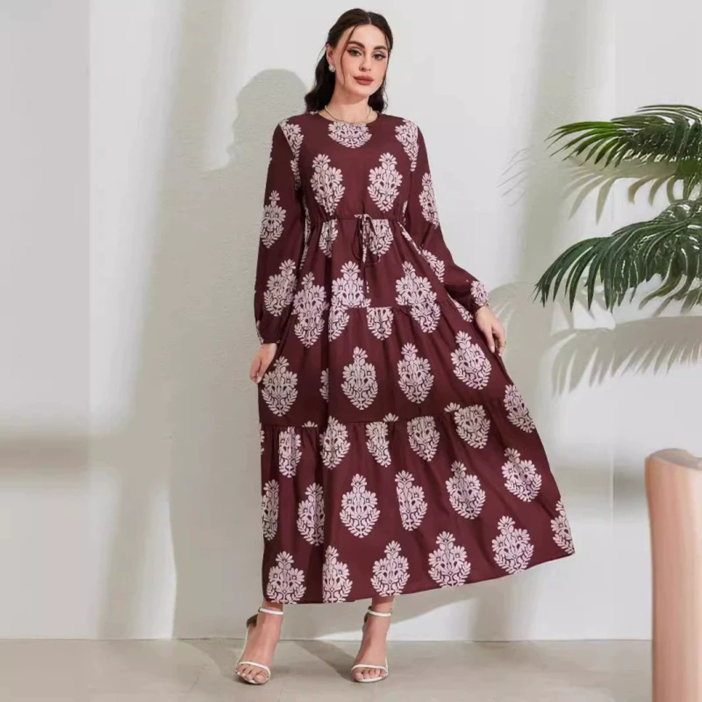Real Pic Tie Front Long Sleeve Maxi Dress Turkish Muslim Clothing